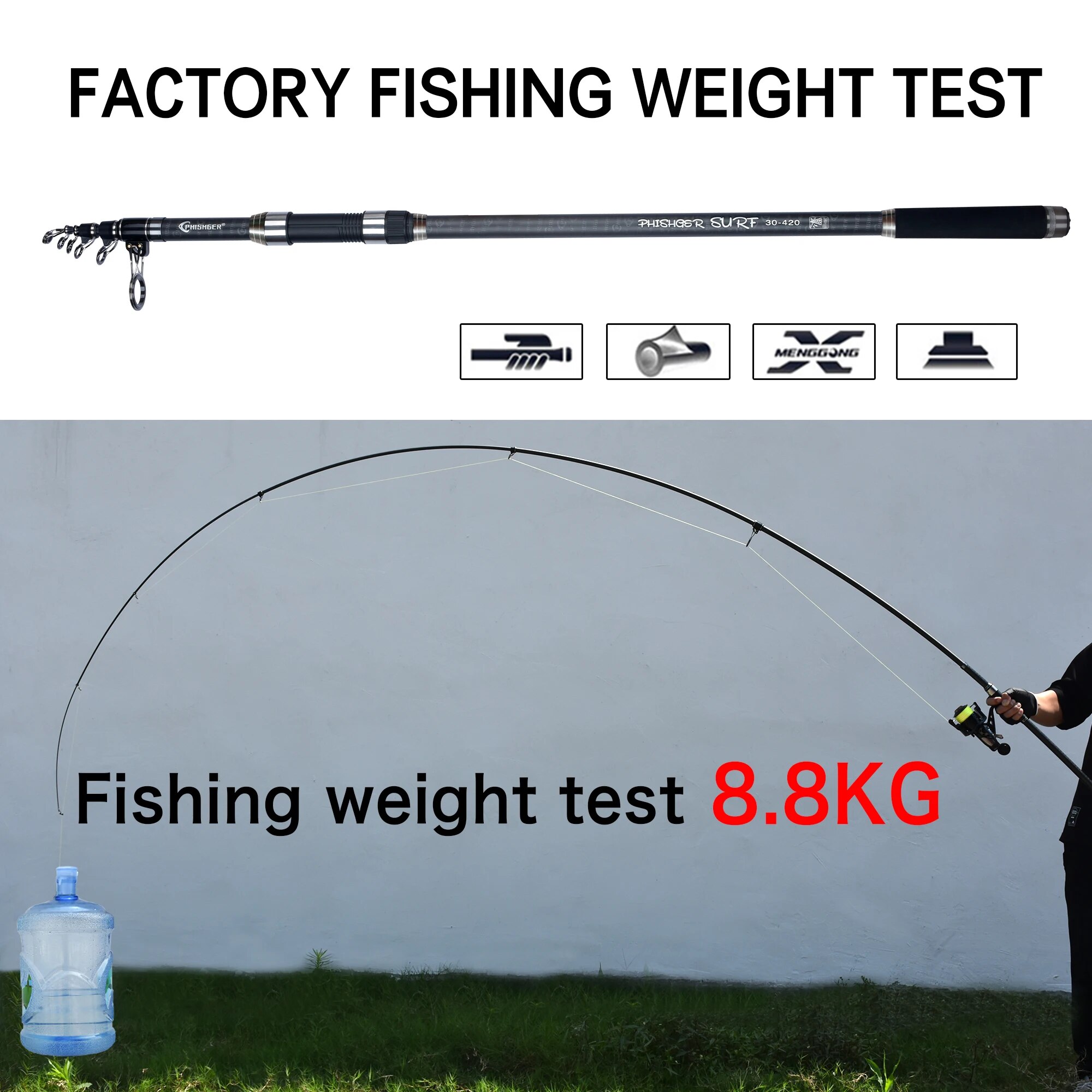 PHISHGER Telescopic Surf Spinn - Fishing Rod Surf recension och pris